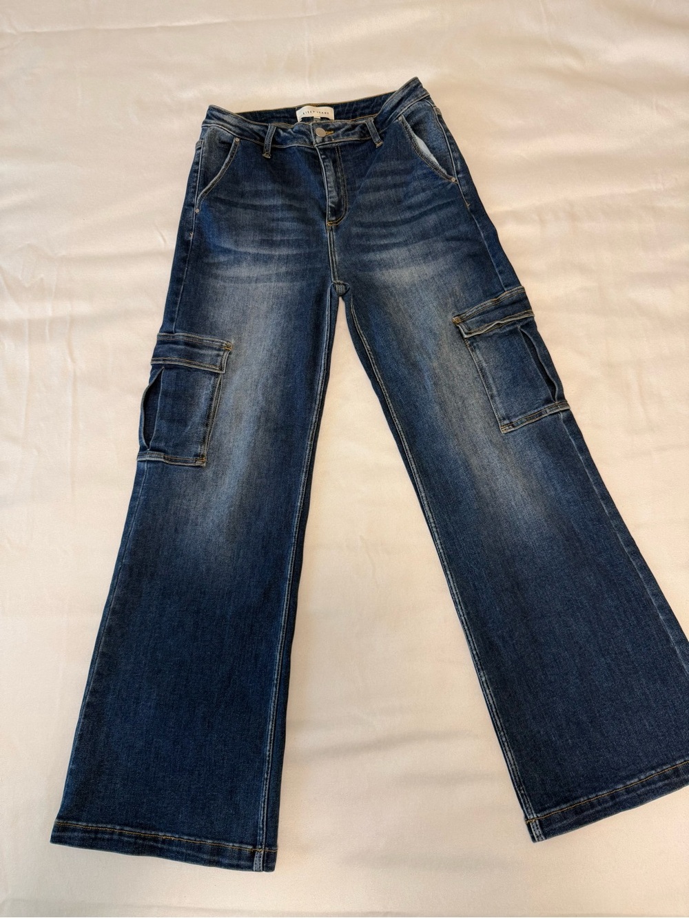 Risen Women's Dark Blue Cargo Flare Jeans